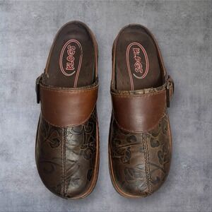Klogs Footwear Austin Slip On Mules Clogs Brown Tooled Leather Floral Womens 7.5